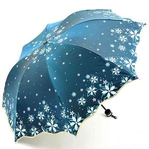 Ankunft Schöne Blumen Regenschirm Mode Glitter Farbwechsel Frauen Regenschirme Blüte Mädchen Sonnenschirm Geschenk SP048 210721
