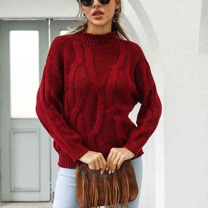 Höst Vinter Mode Casual Turtleneck Twist Sweater Långärmad Knitwear Pullovers för kvinnor Oversize Sweaters Jumper 210514