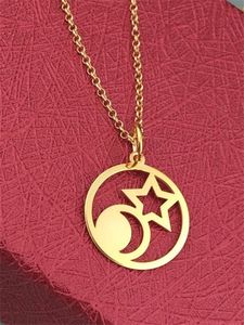 10 adet Altın Gümüş Basit Crescent Yarım Ay ve Yıldız Kolye Sevimli Galaxy Sun Moon Daire içinde Yuvarlak Charm Zincir Kolye Takı Bayanlar Kadınlar Kız Için