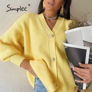 Casual Long Cardigan Cardigan Feminino Outono Inverno Solto Lanterna Sleeve Sweater Cardigan Básico Botão Branco Tops 211120