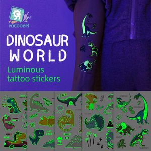 Rocooart tatuagens luminárias tatuagem tatuagem adesivo para crianças tatuagens falsas dinossauro tatoos crianças impermeável taty brilho no escuro tatoo