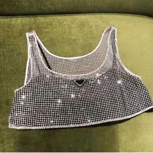 Women's Tanks & Camis 2021 Crystal Mesh Fabric Summer Sundresses Top Amazing Iron-on Diamonds Vest Crop Gothic Clothes Silk Lining Strap