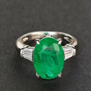 Cosya 100% 925 Sterling Silver Ovala Emerald High Carbon Diamond 10 * 14mm Bröllop Bands Vintage Palace Style Fine Smycken Gift