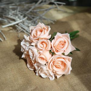 Flores decorativas grinaldas 1 Bouquet Artificial Silk Rose Wedding Party Supplies Home Office Simulation Decoration 19 Colors