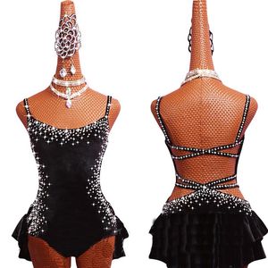 Sparkly Rhinestones Latin Dance Dress Women Adult Costume Competition Dresses With Accessories For Salsa Stage Wear