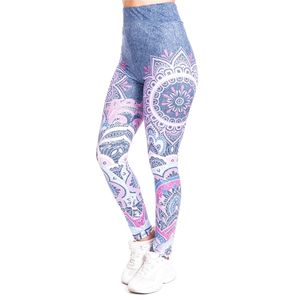 Mandala rosa imitera jeans print legging push up fashion byxor hög midja träning jogging för kvinnor Athleisure träning leggings 211204