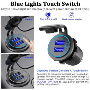 New Touch Switch 36W QC 3.0 Waterproof Universal Motorcycle Car Truck Boat Dual USB Charger Socket For Phone Tablet Camera GPS DVR
