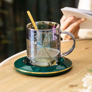 Kreative bunte Glas-Kaffeetasse, Wein, Cocktail, Whiskey, Glas, Teetasse und Untertasse, transparente Gläser, Becher