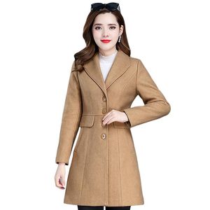 Mulher feminina mistura jaqueta de lã 2021 outono inverno moda feminina casaco meio longo magro mulheres mornas pano overcoat topsr153
