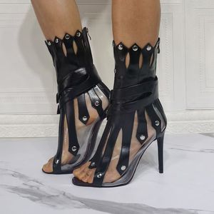 Olomm New Women Women Gladiator Sandals Sexy Thin High Heels Sapatos Aberto do Toe Black White Club Sapatos Mulheres Us Plus Tamanho 5-15