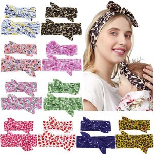 Baby Mutter Stirnbänder Set DIY Knoten Bunny Ohr Haarbänder Mama Kinder Leopard Floral Haarbänder Erwachsene Kinder Headwrap Zubehör