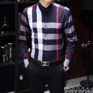 Men's Dress Shirts Designers Menswear Fashion Society Red Check Men Solid Color Business Casual Long Sleeve 3XL