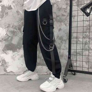Cargo Pants Men Chains Pocket Punk Black Sweatpants Gothic Harajuku Jogger Trousers Women Clothing Hip-Hop Streetwear Techwear H1223