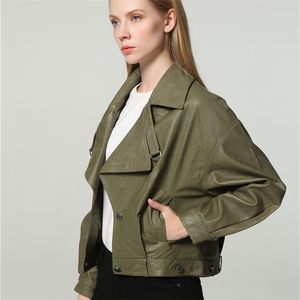 Women Bomber Coat Faux Leather Jacket Female Biker Coats Vintage Punk Outwear Red Green Short Motorcycle Jackets 210430