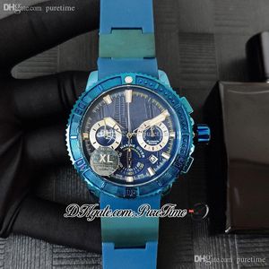 Dykare Svarta havet 353-98Le-3 / Artemis Miyota Quartz Chronograph Mens Klocka All Blue Dial Stick Gummiband med Mönster Puretime PTUN 2021 Klockor Stopwatch F06C3