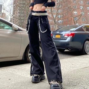 Women's Pants & Capris Xingqing Black Goth E Girl Streetwear Cargo Women Dark Academic Techwear Cross Tie Up Low Waist Punk Style Wide Leg