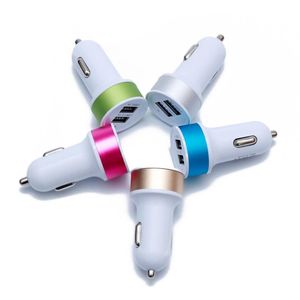 Dual USB Ports 2.1A Metal Car cell phone Charger Colorful Micro Plug Adapter