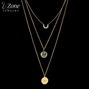 Wholesale layered gold chain necklaces for sale - Group buy Chains UZone Charm Stainless Steel Colorful Shell Compass Three layer Choker Gold Chain Necklace For Women Girls Party Jewelry Gifts