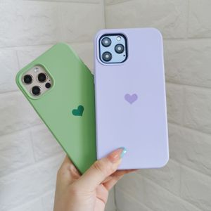 Liquid Silicone Cases for iPhone 12 pro max 7 8 Plus xs xr x Cute Matte Heart Cover for iPhone 11 pro SE