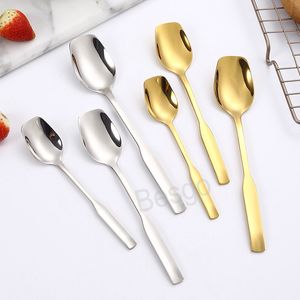 Rostfritt stål Square Spoon Guld Silver Kaffe Rör Scoop Lång Handtag Honung Dessert Glass Skedar Kök Porslin BH6003 TYJ