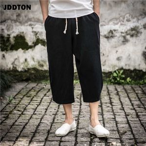 JDDTon Męska letnia lniana Przycięta Cross Spodnie Moda Szkoły Baggy Casual Luźne Duże Poszewki Kieszonkowe Spodnie sznurkowe Je025 X0723