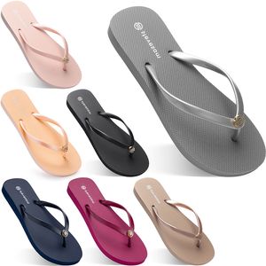 2021 Sommar Flip Flops Kvinnor Flat med Seaside Glazed Blue Beach Slippers Non-Slip Sand Grå Guld Vit Utländsk handel Trettiofyra