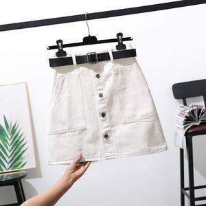 Summer Plus Size Womens Bottoms Vintage Single Breasted White Denim Skirt Casual High Waist Pockets Hip Short Black Faldas Skirts