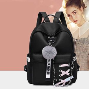 Neue Rucksack Teenager Trend Student Schulranzen Multi-tasche Umhängetaschen Weibliche Oxford tuch Rucksack Mode Haar ball anhänger X0529