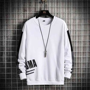 Men Sweatshirt Autumn Streetwear Hip Hop White Crewneck Pullovers Fashion O-neck Shirt Casual Wear 100% Polyester 210813