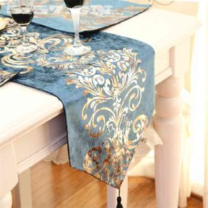 European luxury embroidered table flag Velvet fabric Table Runner cloth Embroidered Runners Flag Dinner Mats 210708