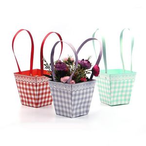 Portable Foldable Plaid Lace Pattern Bag Flower Packaging Paper Florist Fresh Carrier DIY Gift Wrapping Supplies Wrap