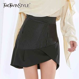 Patchwork Ruched Skirt For Women High Waist Irregular Hem Black Skirts Female Summer Fashion Clothing Stylish 210521