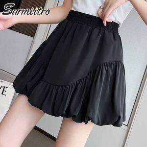 SURMIITRO Fashion Summer Mini Skirt Women Korean Style Black White Chiffon High Waist A Line Pleated Skirt Female 210712