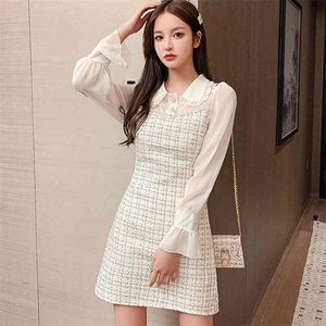 Tweed Dress Women Spring Autumn Vintage Wool Plaid Patchwork Elegant Woolen Ladies Office Vestidos 210520