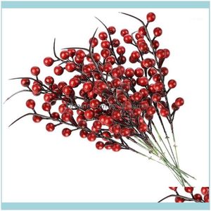 Ghirlande decorative Forniture per feste festive Giardino domestico20Pcs Bacche rosse artificiali Fiori finti Frutta Steli di bacche Artigianato Bouquet floreale Fo