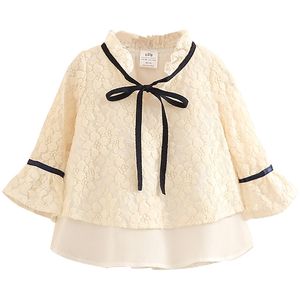 Primavera Autunno 2 3 anni 90 100 cm Vestiti per bambini Colore bianco Tromba manica lunga Principessa T-shirt basic per bambini Neonate 210625