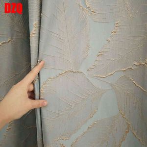 Cortinas De Prata Azul venda por atacado-Folha de ouro luxo moderno americano high precisão azul tecido prata tulle cortina para sala de estar quarto