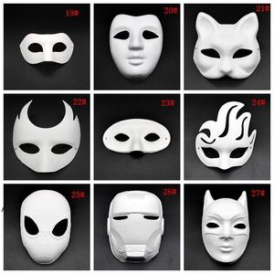 Nzzhalloween fulla ansiktsmaskar handmålade massa gips täckt papper mache blank mask vit maskerade masker vanlig parti mask zzb8112