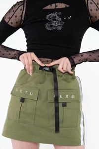 Cotton Plus Size Streetwear Cargo Skirt Summer Vita alta Short s Big Pocket Bodycon Mini 210531