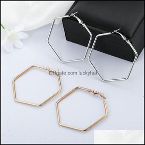 Dangle & Chandelier Jewelrypunk Fashion Jewelry Smooth Hexagon Big Hoop Earrings For Women Lady Large Geometric Hollow Statement Loop Earrin