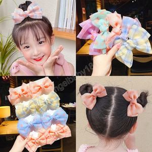 Malha de arco colorido Bowknot Barrettes para meninas multi-camada crianças clipes de cabelo bonito cabelo artesanal acessórios de cabelo