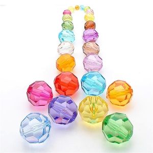 Colorful Transparent Acrylic Faceted Round Beads 6mm 8mm 10mm 12mm 14mm 16mm Loose Plastic Spacer Jewelry Bracelet Necklace Bead