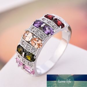 Bohemian Female Rainbow sterling silver Filled Promise Engagement Rings For Women colorful CZ Crystal Wedding Jewelry