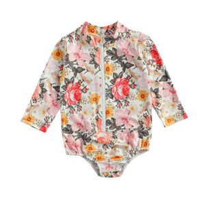 Lioraitiin Fast Frakt 1-5 år Toddler Baby Girl Summer Romper Långärmad Hög Nice Blommig Tryckad Jumpsuit Söt Badkläder G1221