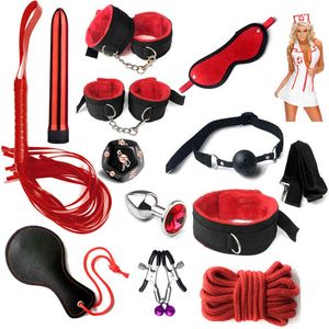 Wholesale bondage whips for sale - Group buy Games Bondage Set Whip Gag Nipple Clamps Rope Handcuffs For Couples Exotic Sexy Lingerie Nurse Costum BDSM Kits