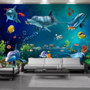 3d Animal Wallpaper Cute Dolphins and Fishes Beautiful Seascape Painting Mural Wallcovering Home Decor Living Room Bedroom Wallpapers