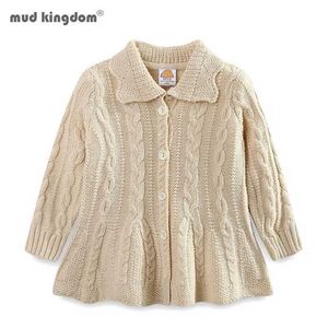 Mudkingdom Fashion Girls Cardigan свитер ruchry Button Детская трикотажная верхняя одежда Маленькая девочка Одежда весна Осенняя детская куртка 211106