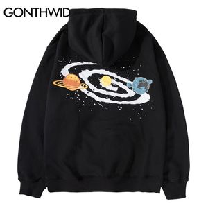 Gonthwid Evren Büyük Bang Baskı Polar Kazak Hoodies Tişörtü Erkekler Rahat Kapüşonlu Hoodie Hip Hop Streetwear Moda Tops 210813