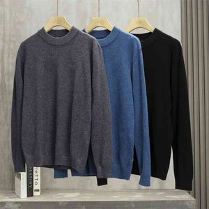 Jesień Męski Cardigan Casual Style Solid Color Podstawowe wszechstronne High-Quality Round Neck Sweter Pullover 210918