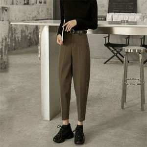 Arrivo Autunno Inverno Corea Moda Donna Vita alta Pantaloni di lana larghi Tutto abbinato Casual Solid Harem Femme V141 210512